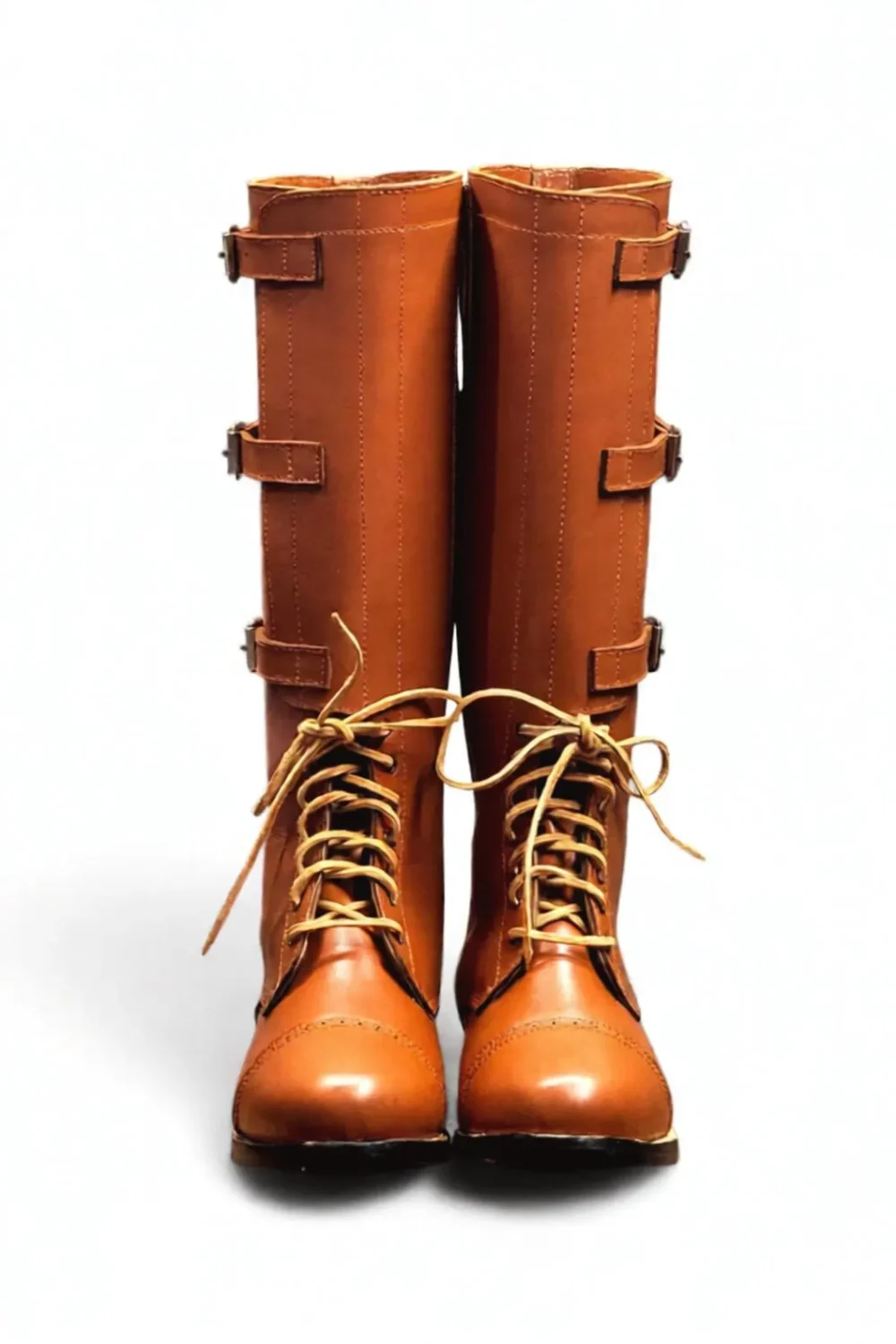 Handmade 3 Buckle Tall Leather Boots – Vintage Lace-Up Riding Boots – Long Fashion Boots for Men & Women – Handcrafted Horse Riding Footwear - Image 3