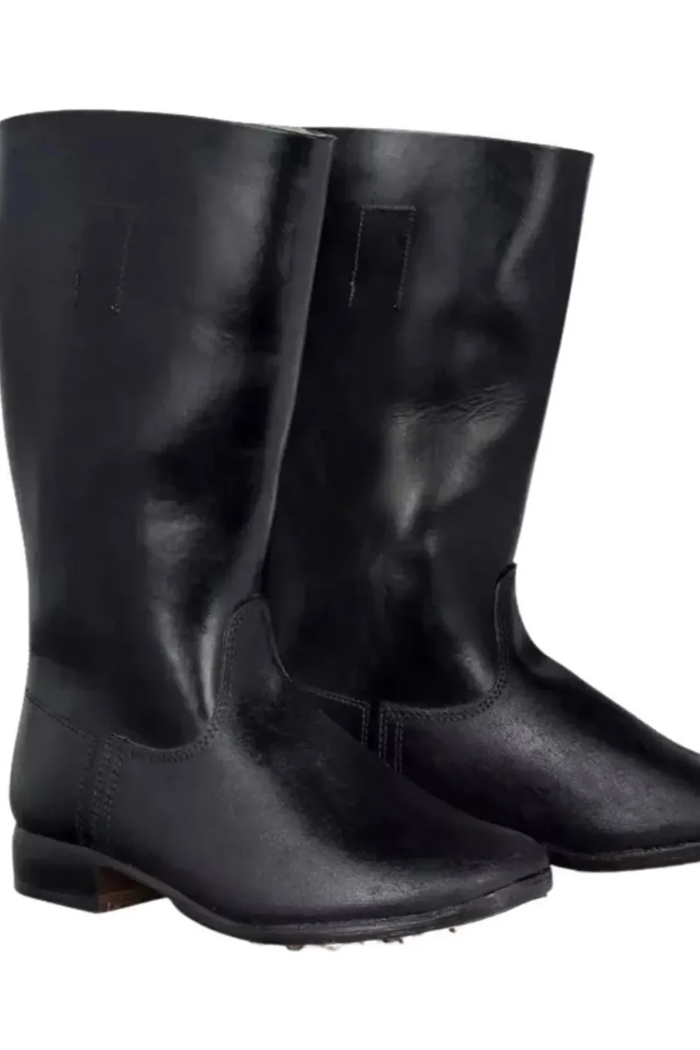 Black Leather Tall Marching Boots, WWI Era Hobnail Sole, Historical Reenactment Footwear - Image 2