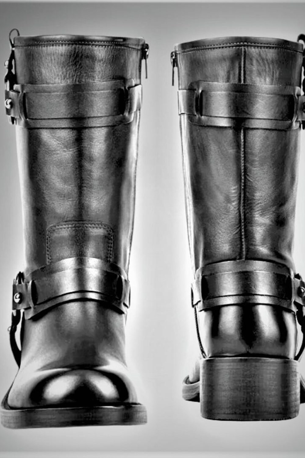 Handmade Vintage Leather Biker Boots, Black Harness, Western Style - Image 3