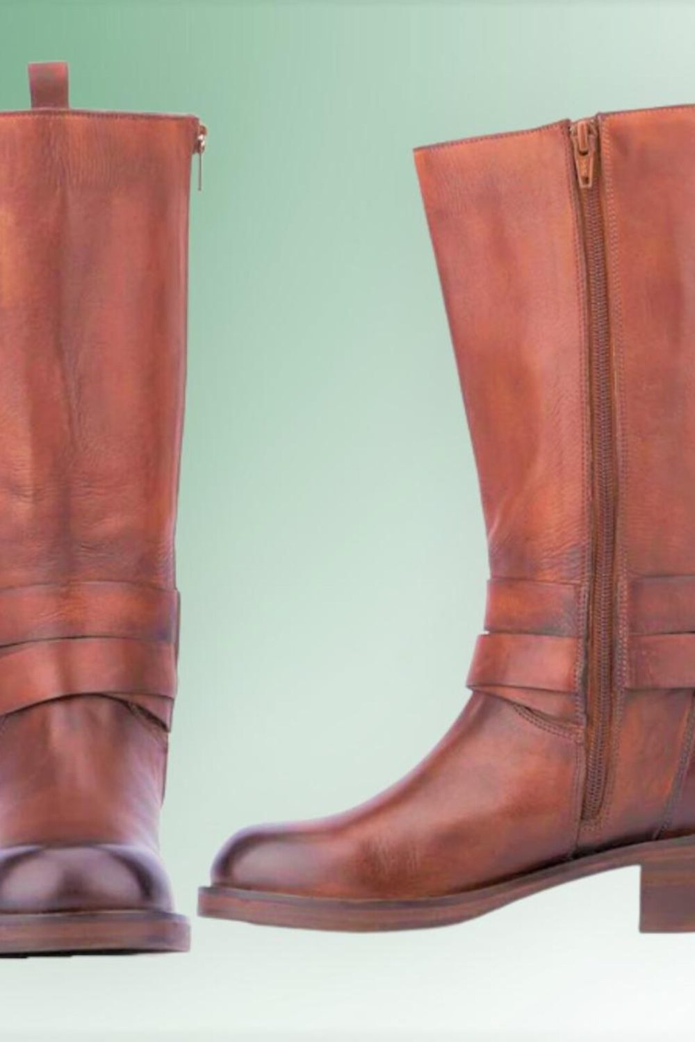 Handmade Brown Leather Motorcycle Boots, Vintage Buckle Strap Mid Calf Boots, Classic Rider Style - Image 2
