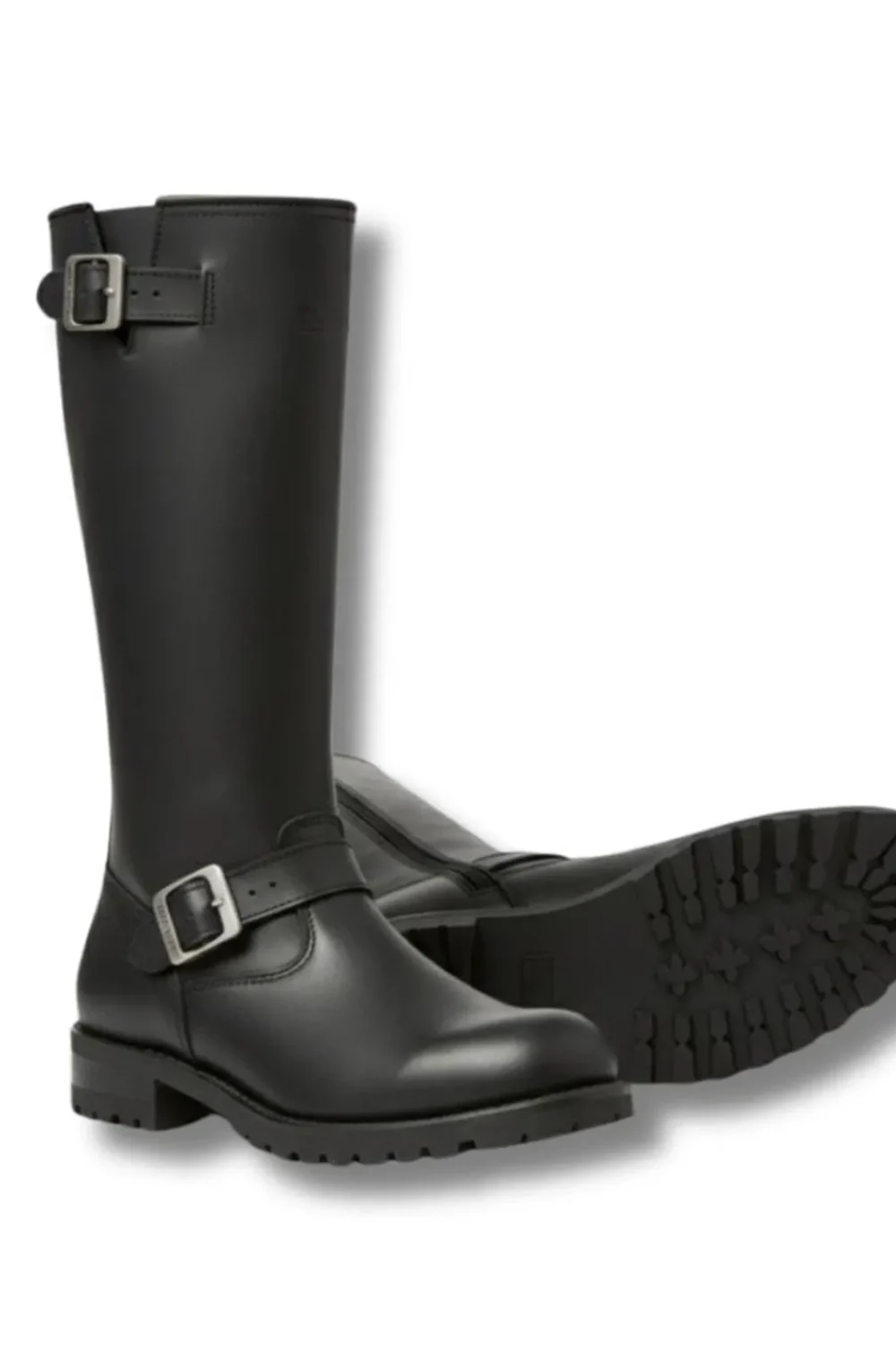 Handmade Black Leather Engineer Boots – Men's Motorcycle Riding Buckle Boots