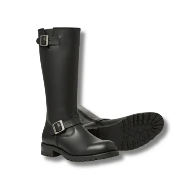 Handmade Black Leather Engineer Boots – Men's Motorcycle Riding Buckle Boots