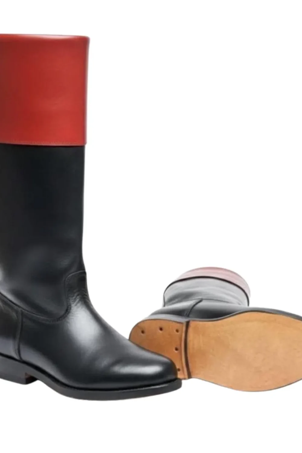 Handmade Colonial Leather Riding Boots, Military Officer Style Tall Boots with Red Cuff, Vintage Revolutionary War Reenactment Footwear - Image 3