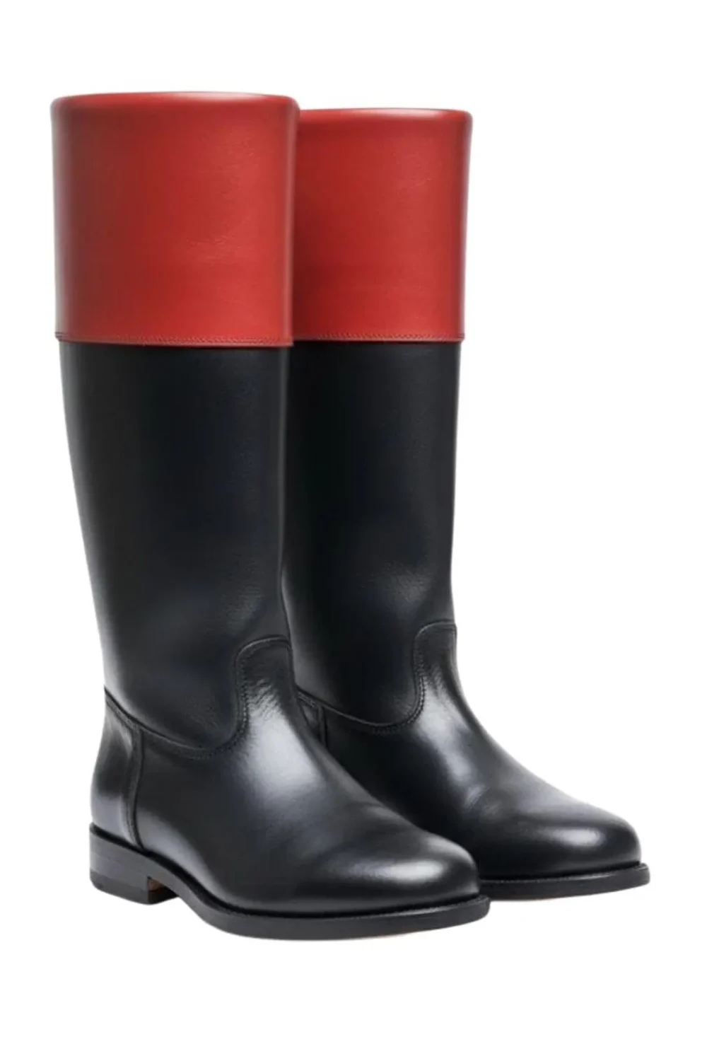 Handmade Colonial Leather Riding Boots, Military Officer Style Tall Boots with Red Cuff, Vintage Revolutionary War Reenactment Footwear