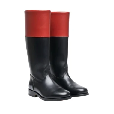 Handmade Colonial Leather Riding Boots, Military Officer Style Tall Boots with Red Cuff, Vintage Revolutionary War Reenactment Footwear