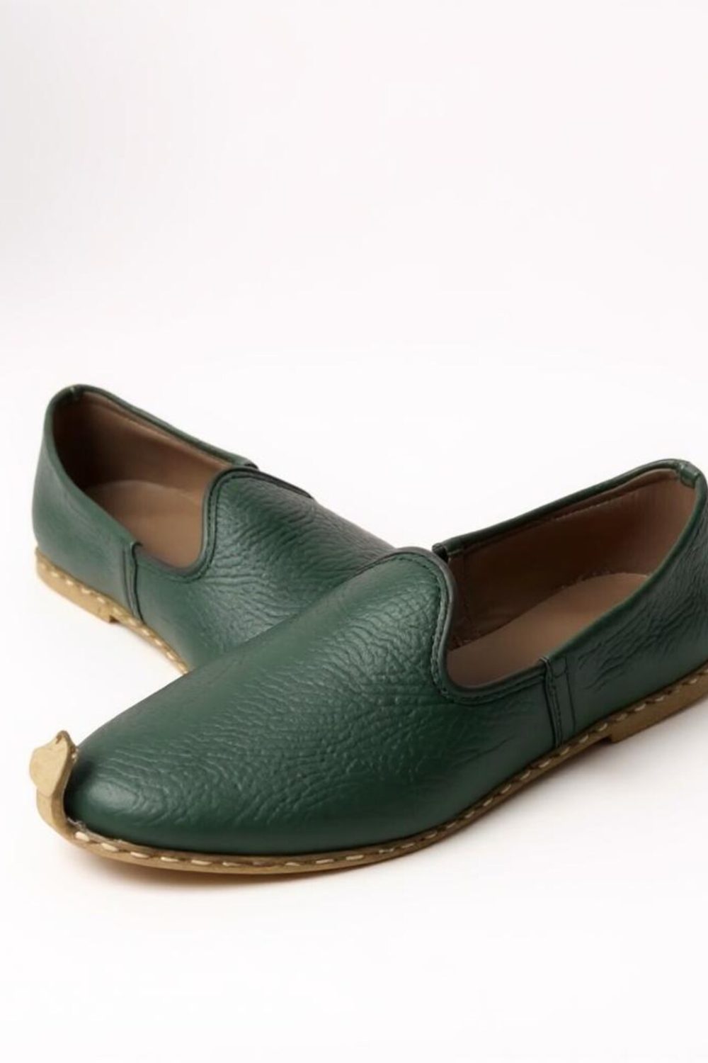 handmade green leather Yemeni or Turkish slip-on shoe