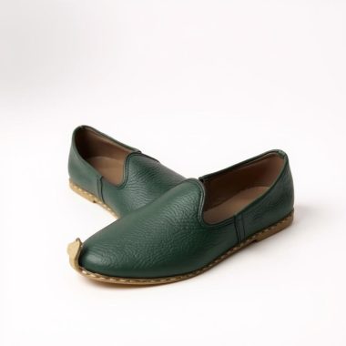 handmade green leather Yemeni or Turkish slip-on shoe