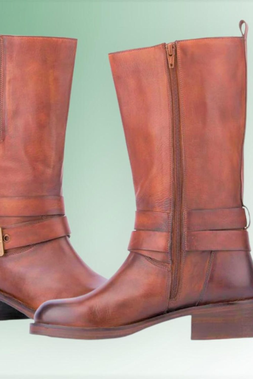 Handmade Brown Leather Motorcycle Boots, Vintage Buckle Strap Mid Calf Boots, Classic Rider Style - Image 4