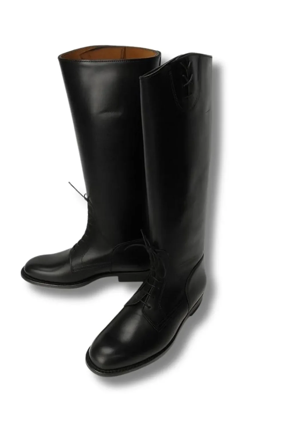 Handmade Black Leather Lace-Up Riding Boots – Vintage Military Style