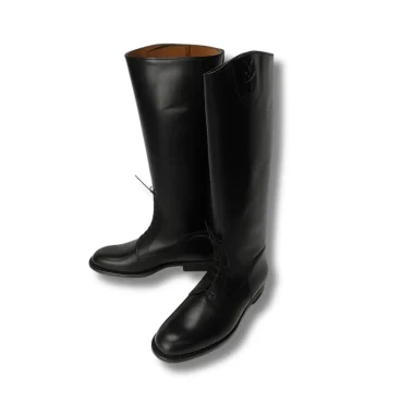 Handmade Black Leather Lace-Up Riding Boots – Vintage Military Style