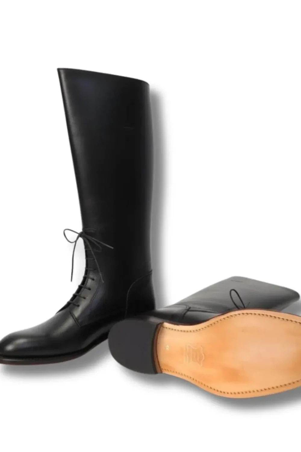 Handmade Black Leather Lace-Up Riding Boots – Vintage Military Style - Image 2