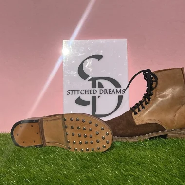 Handmade Vintage Leather Combat Boots – Hobnail Sole Military Style Lace-Up