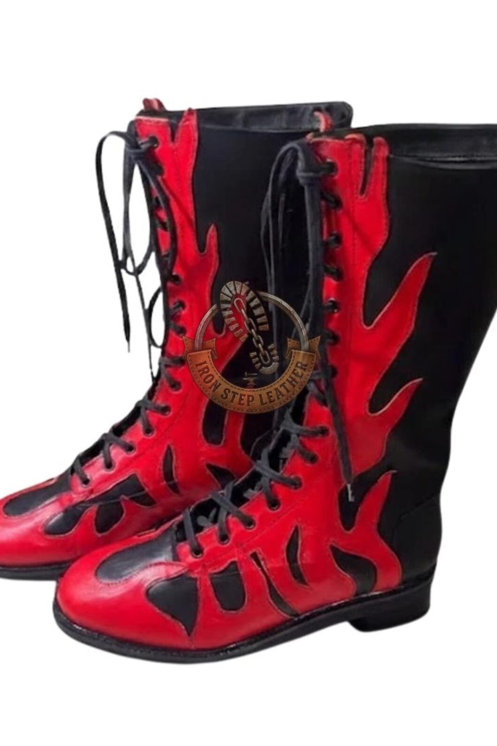 Handmade Red Black Flame Wrestling Boots, Pro Performance Cosplay Footwear - Image 3