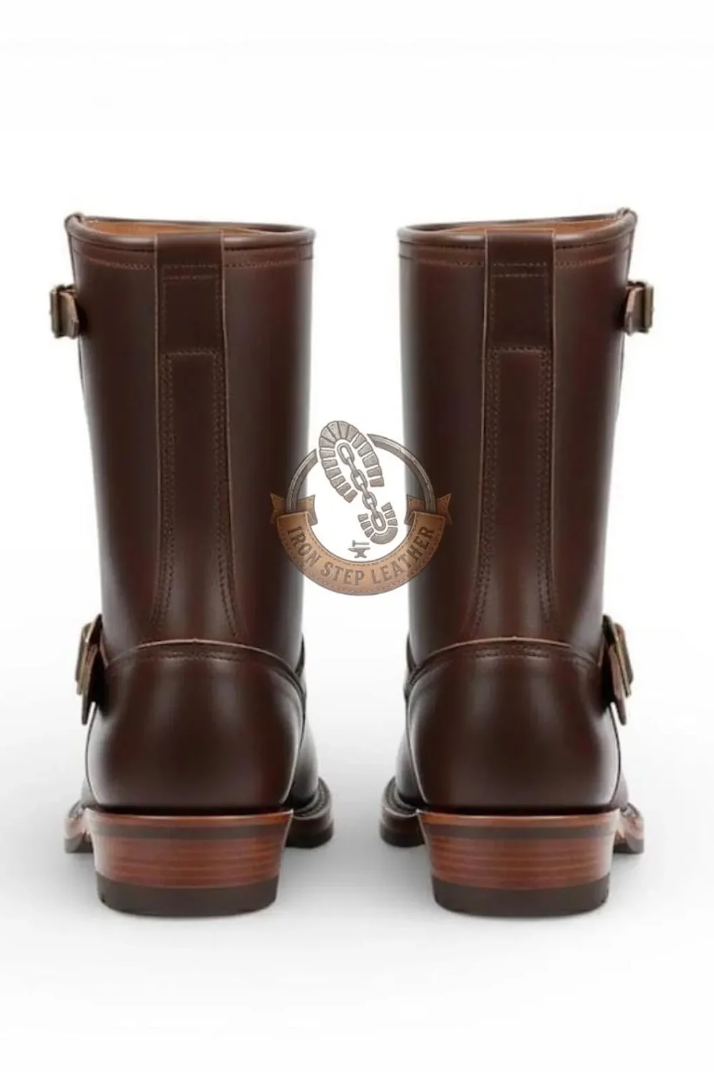 Handmade Brown Leather Engineer Boots – Men's Vintage Motorcycle Biker Mid Calf - Image 4