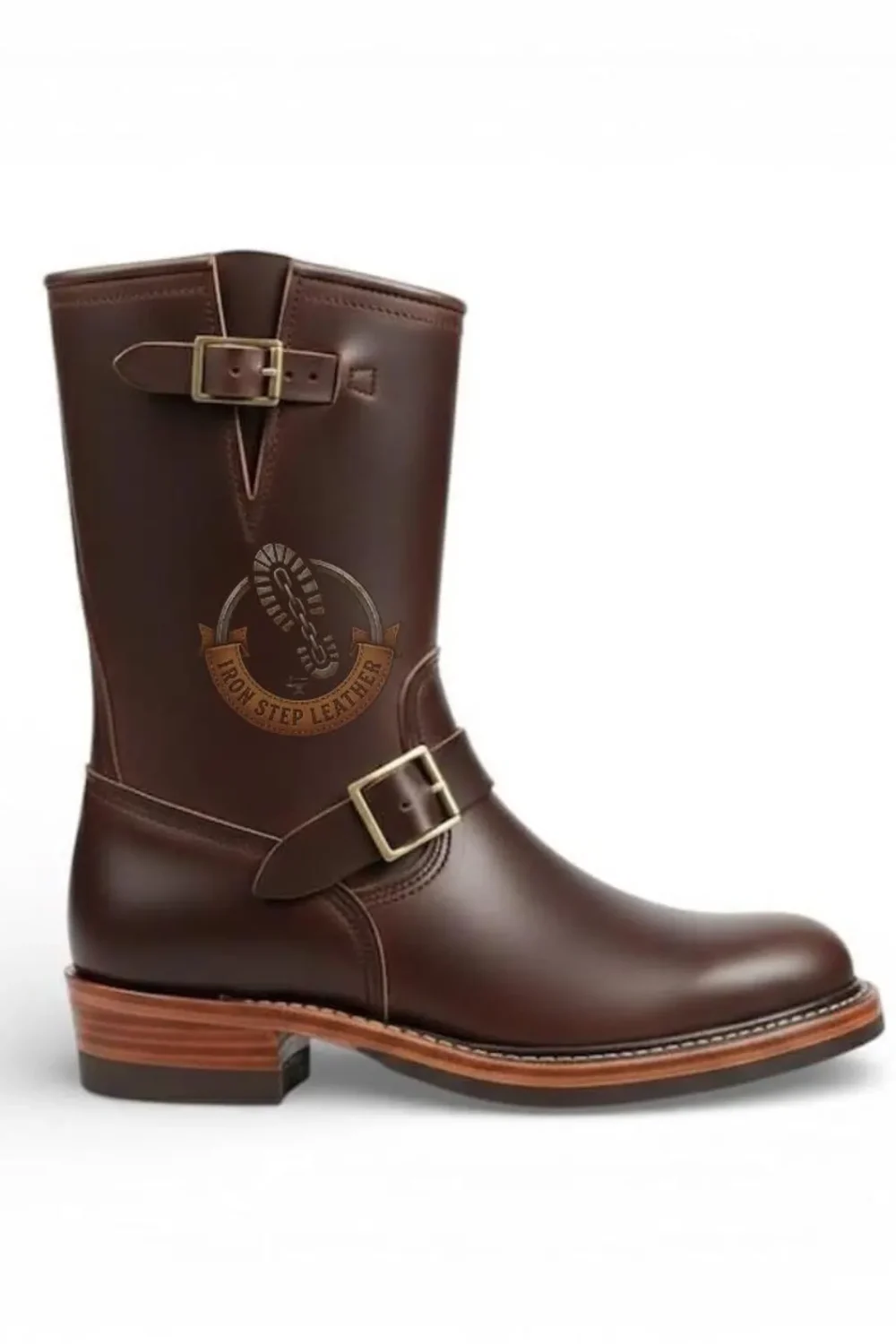 Handmade Brown Leather Engineer Boots – Men's Vintage Motorcycle Biker Mid Calf - Image 2