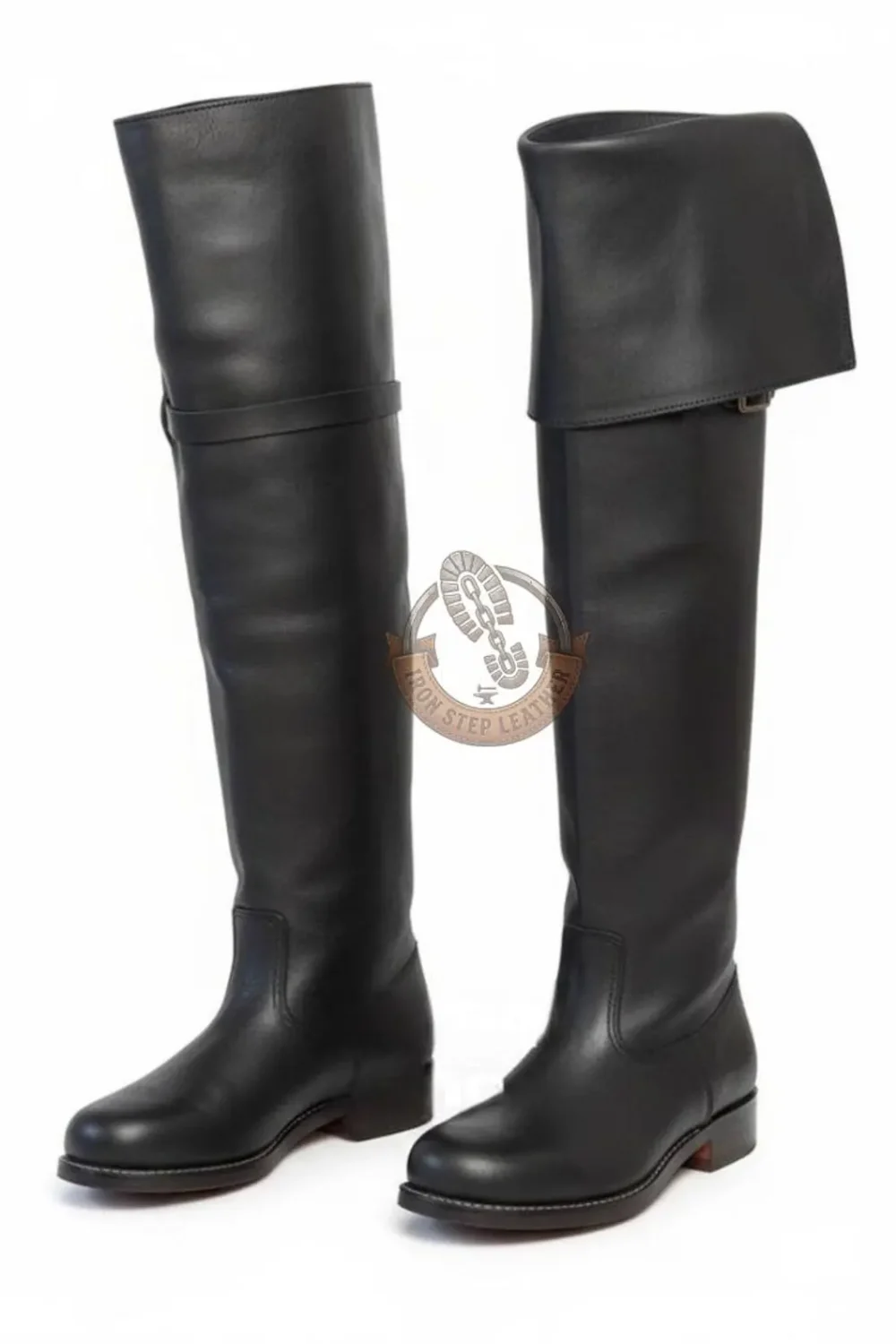 Handmade Leather Cavalier Boots, 17th Century Over Knee Reenactment Footwear - Image 2