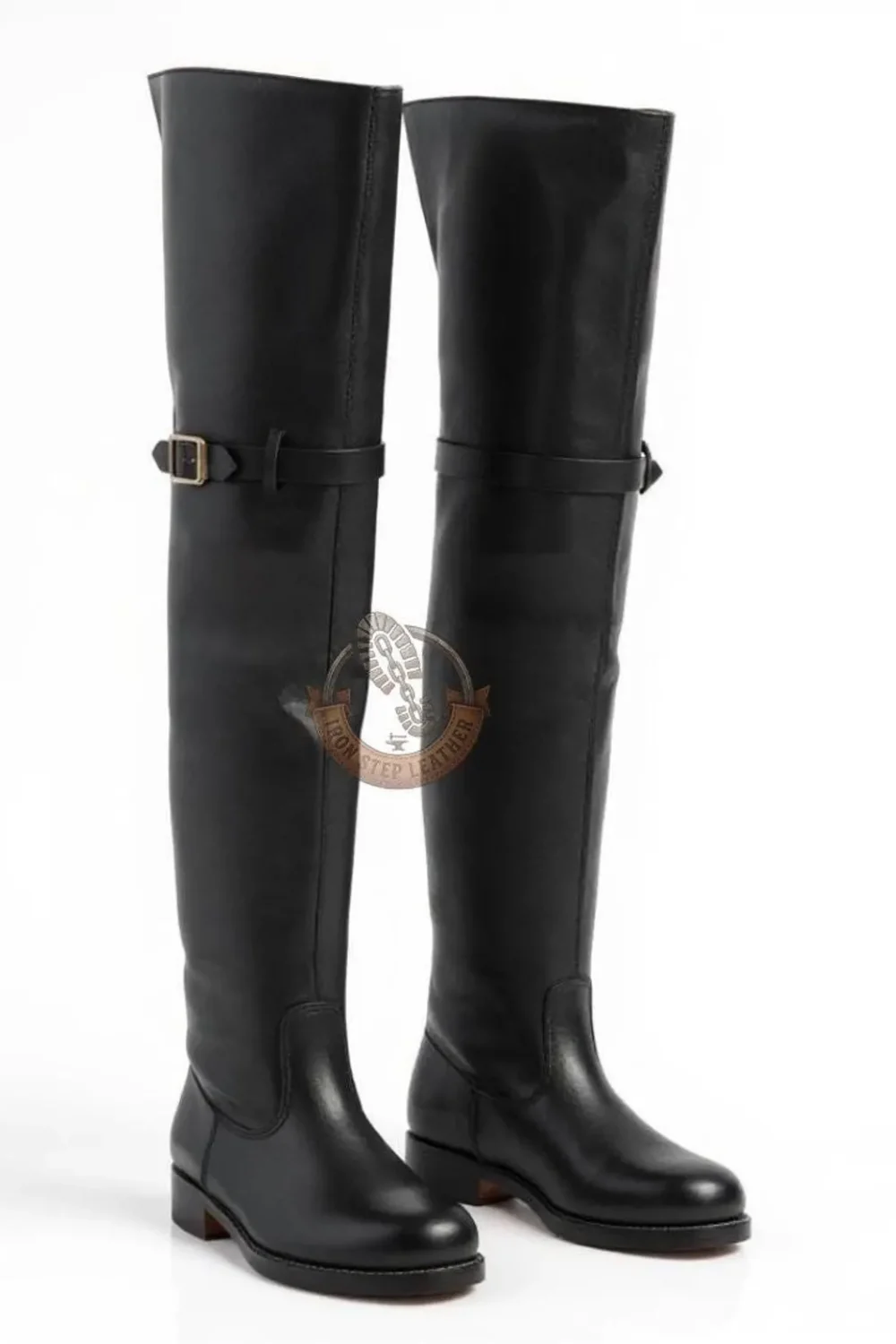 Handmade Leather Cavalier Boots, 17th Century Over Knee Reenactment Footwear - Image 3