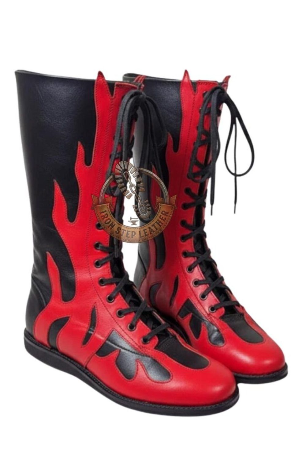 Handmade Red Black Flame Wrestling Boots, Pro Performance Cosplay Footwear - Image 2