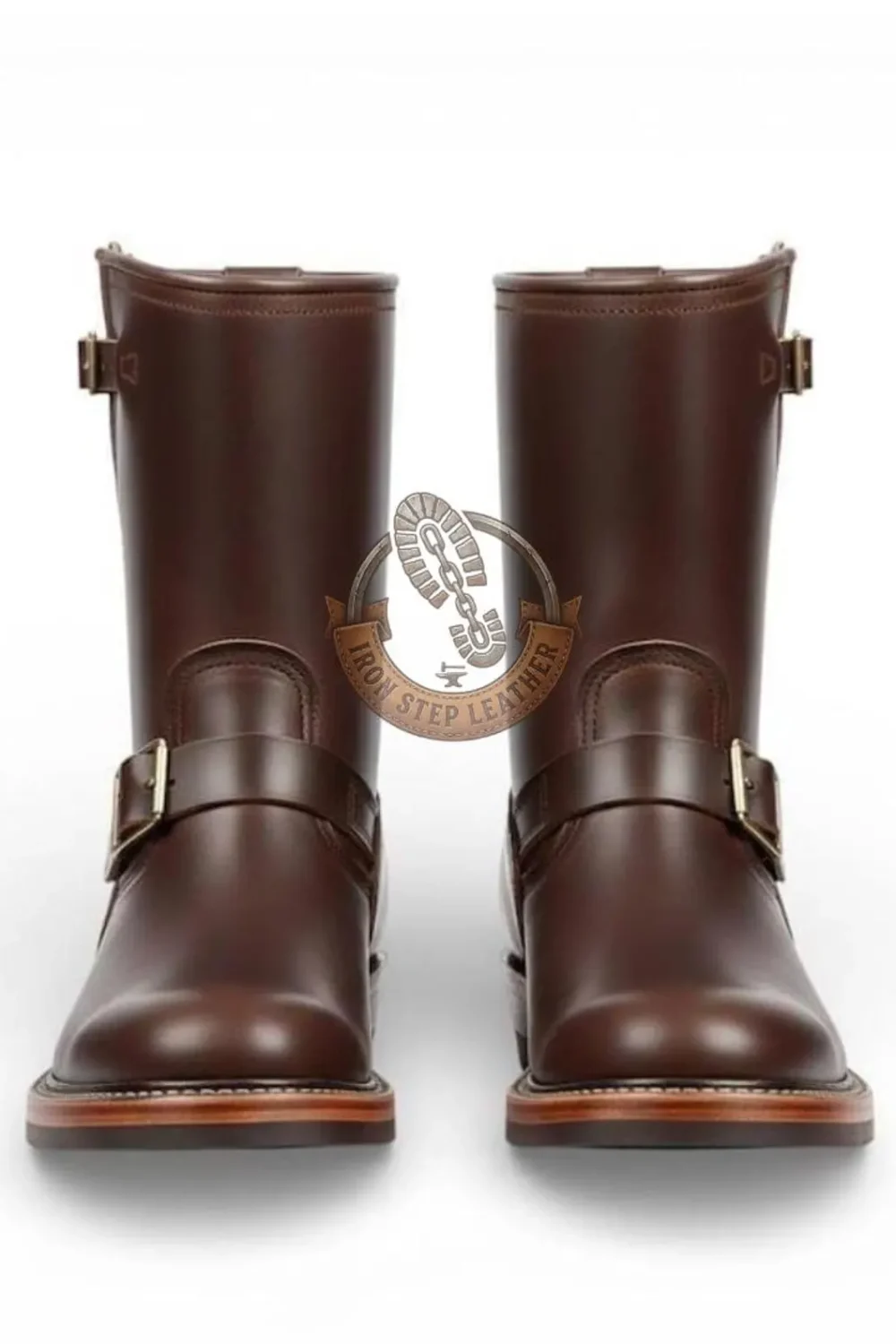 Handmade Brown Leather Engineer Boots – Men's Vintage Motorcycle Biker Mid Calf - Image 3