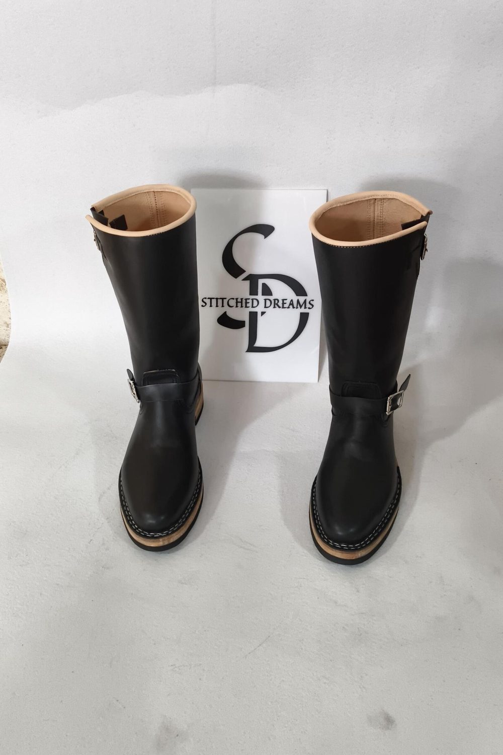 Handmade Black Leather Kilt Boots | Highland Biker Motorcycle Heritage Style engineer boot - Image 3