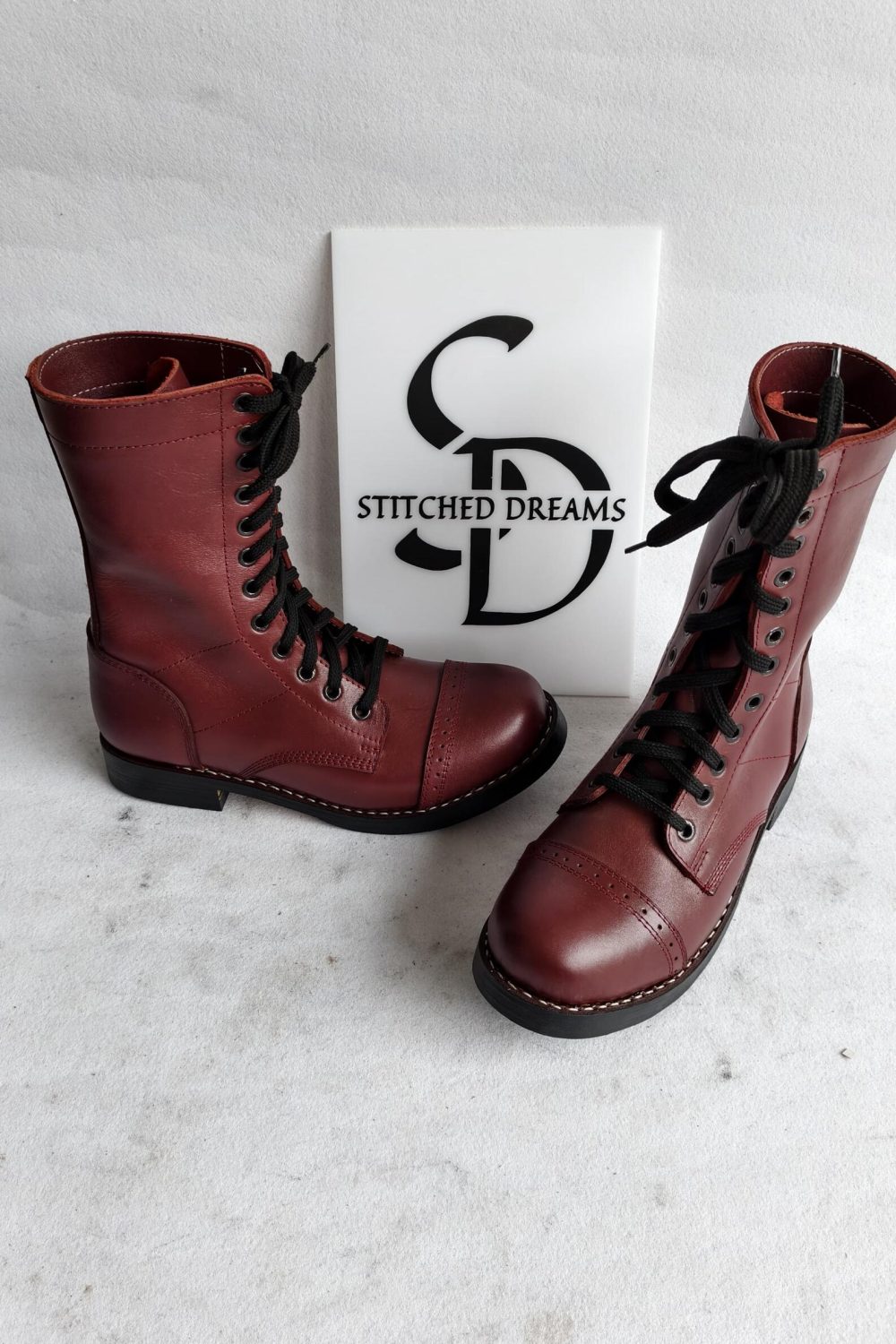 Handmade Burgundy Leather Boots | Lace Up Cap Toe Boots | Men’s Dress Boots, Vintage Style