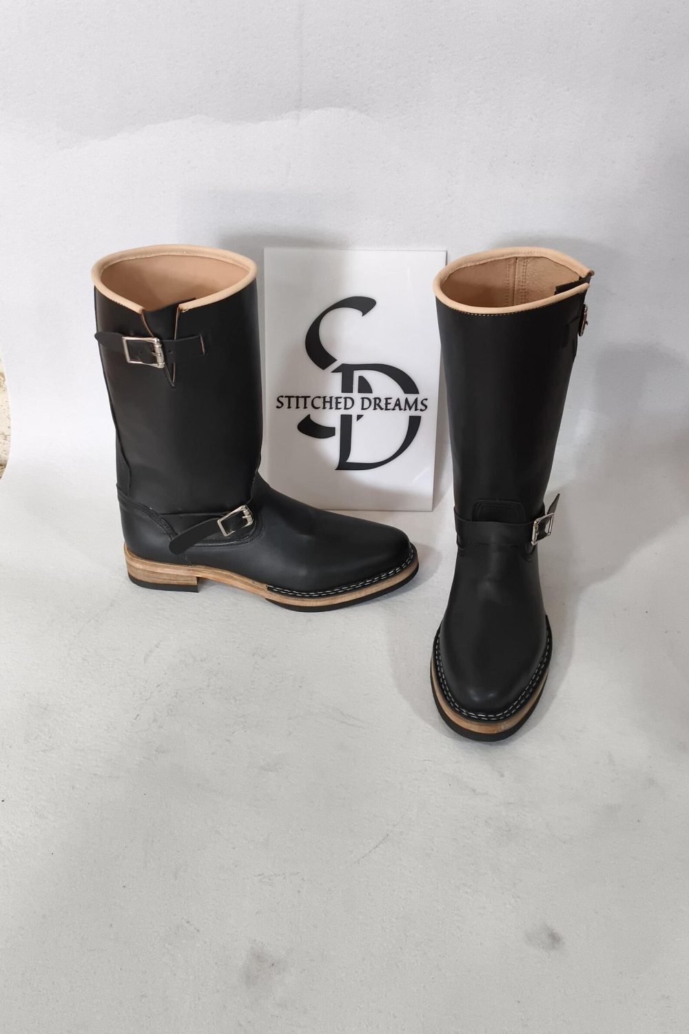 Handmade Black Leather Kilt Boots | Highland Biker Motorcycle Heritage Style engineer boot - Image 2