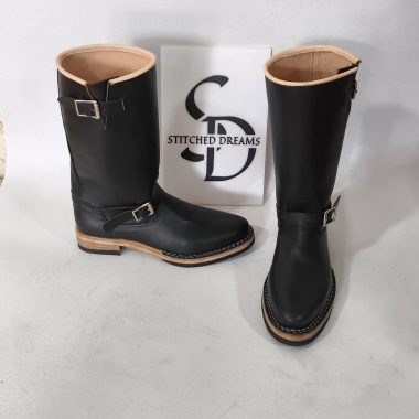 Handmade Black Leather Kilt Boots | Highland Biker Motorcycle Heritage Style engineer boot