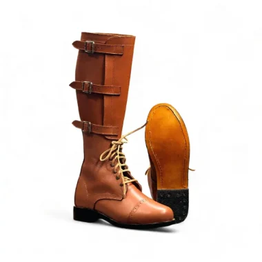 Handmade 3 Buckle Tall Leather Boots – Vintage Lace-Up Riding Boots – Long Fashion Boots for Men & Women – Handcrafted Horse Riding Footwear