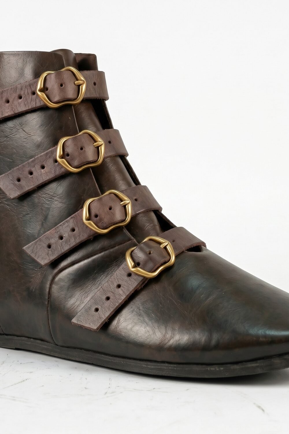 Handmade 4-Buckle Medieval Leather Boots | Vintage LARP Reenactment Shoes