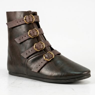 Handmade 4-Buckle Medieval Leather Boots | Vintage LARP Reenactment Shoes