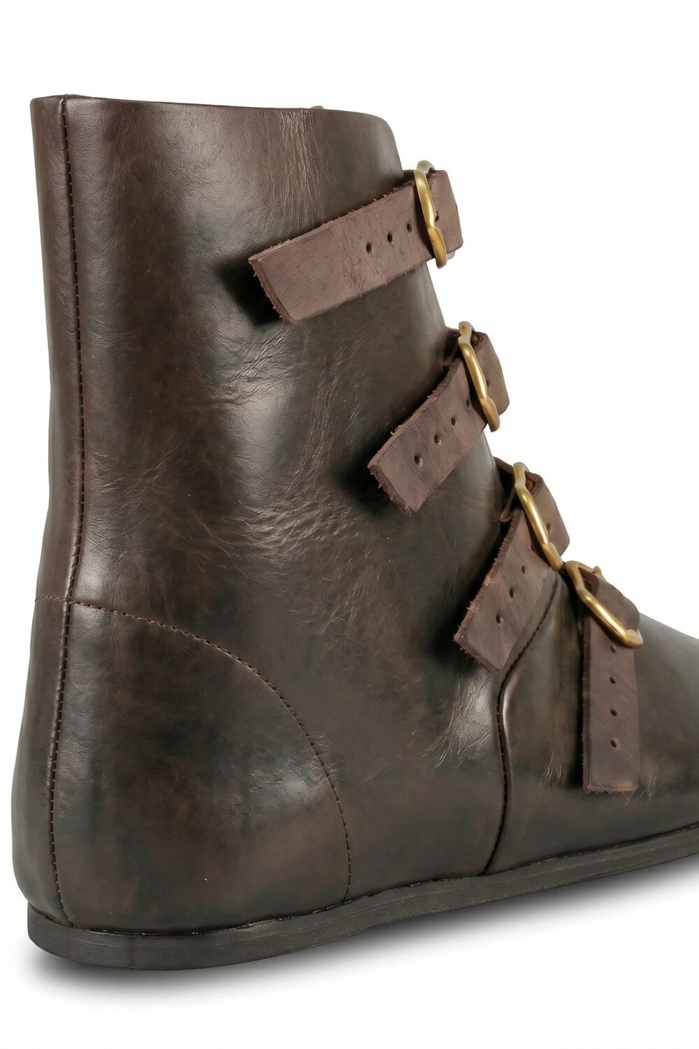 Handmade 4-Buckle Medieval Leather Boots | Vintage LARP Reenactment Shoes - Image 4