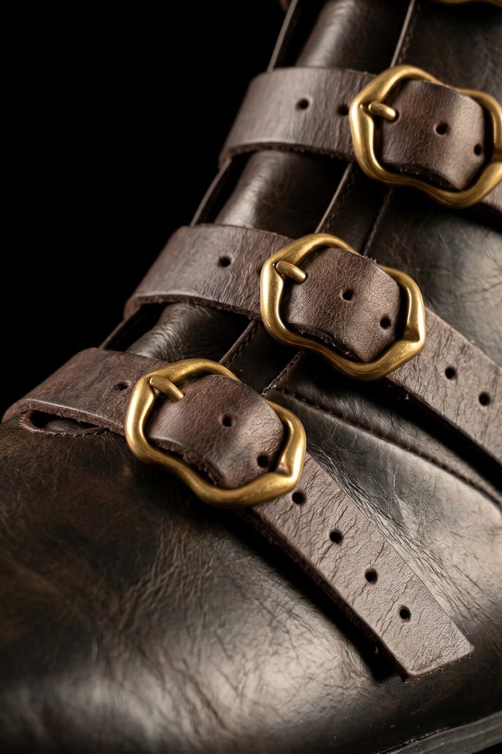 Handmade 4-Buckle Medieval Leather Boots | Vintage LARP Reenactment Shoes - Image 5