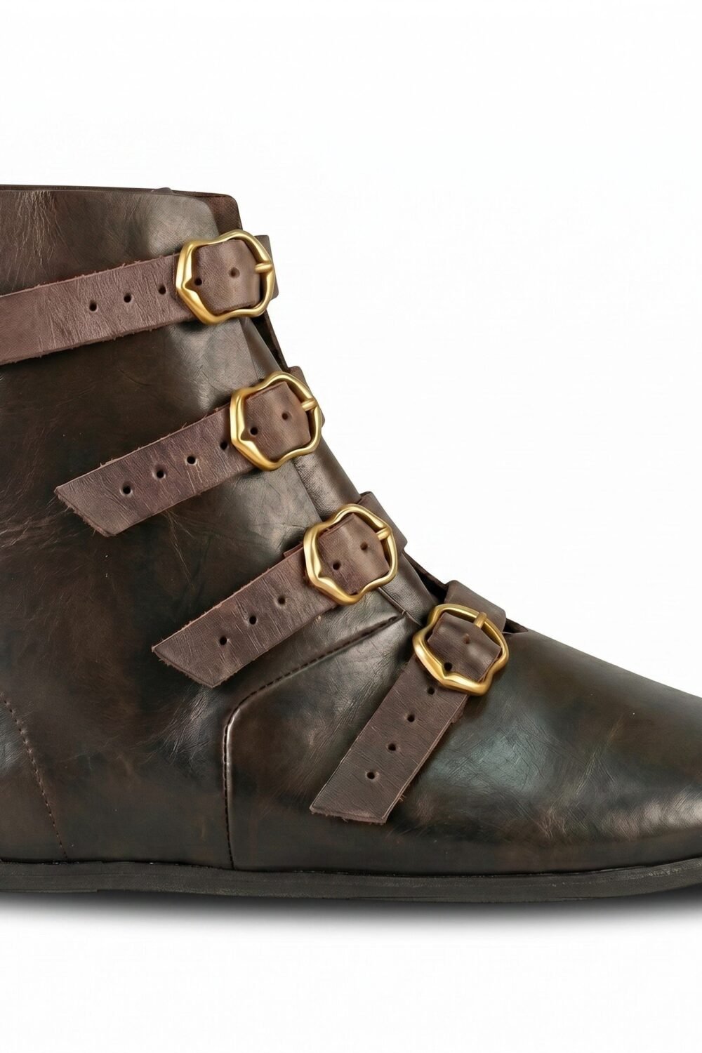 Handmade 4-Buckle Medieval Leather Boots | Vintage LARP Reenactment Shoes - Image 3