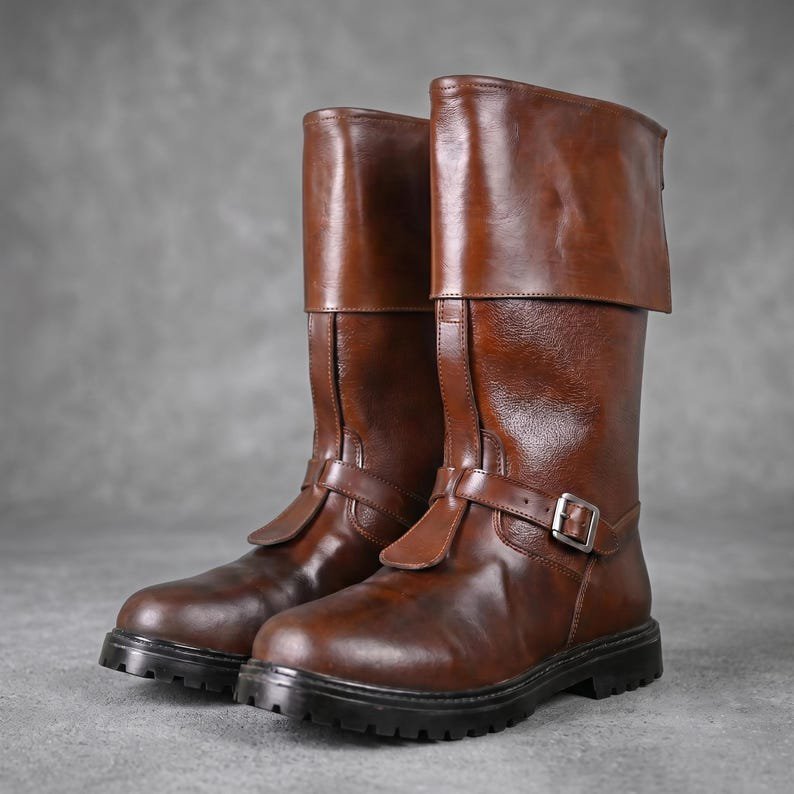 Mace Windu Cosplay Boots Brown Leather Jedi Costume Shoes Men Tall Combat Boot Star Wars Movie Replica LARP Halloween Footwear Premium