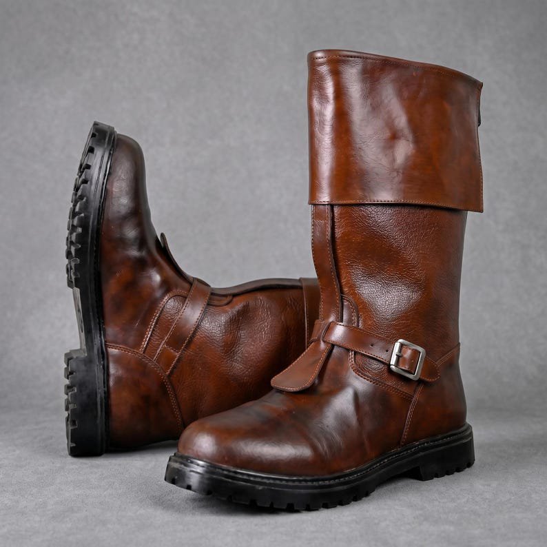 Mace Windu Cosplay Boots Brown Leather Jedi Costume Shoes Men Tall Combat Boot Star Wars Movie Replica LARP Halloween Footwear Premium - Image 3
