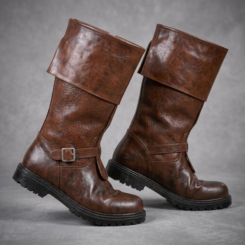 Mace Windu Cosplay Boots Brown Leather Jedi Costume Shoes Men Tall Combat Boot Star Wars Movie Replica LARP Halloween Footwear Premium - Image 6
