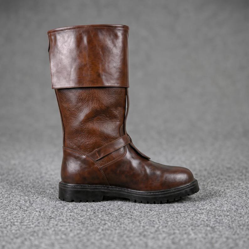 Mace Windu Cosplay Boots Brown Leather Jedi Costume Shoes Men Tall Combat Boot Star Wars Movie Replica LARP Halloween Footwear Premium - Image 7