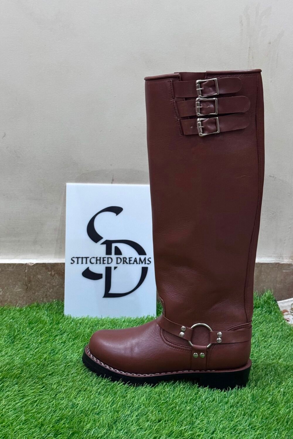 Handmade Brown Leather Polo Riding Boots Men Knee High Equestrian Custom Boots