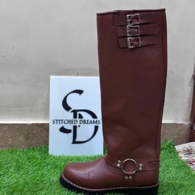 Handmade Brown Leather Polo Riding Boots Men Knee High Equestrian Custom Boots