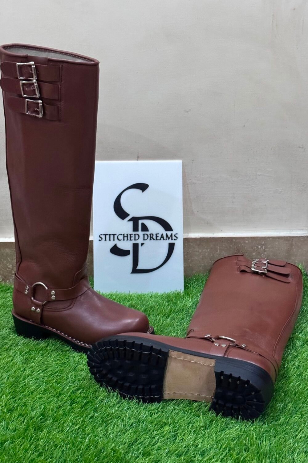 Handmade Brown Leather Polo Riding Boots Men Knee High Equestrian Custom Boots - Image 3