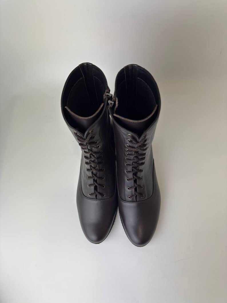 Black Leather Boots Women Handmade, Lace Up Victorian Boots, Womens Leather Shoes, Custom Made Footwear, Handcraft Comfortable Boots - Image 2