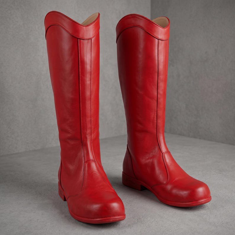 Red Leather Daredevil Boots Men's Superhero Cosplay Shoes Custom Comic Replica Tall Halloween Costume Footwear Back Zipper Boot - Image 2