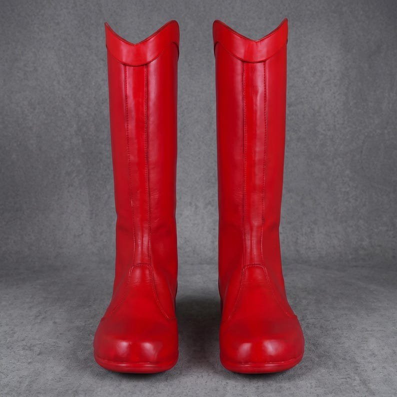 Red Leather Daredevil Boots Men's Superhero Cosplay Shoes Custom Comic Replica Tall Halloween Costume Footwear Back Zipper Boot - Image 3
