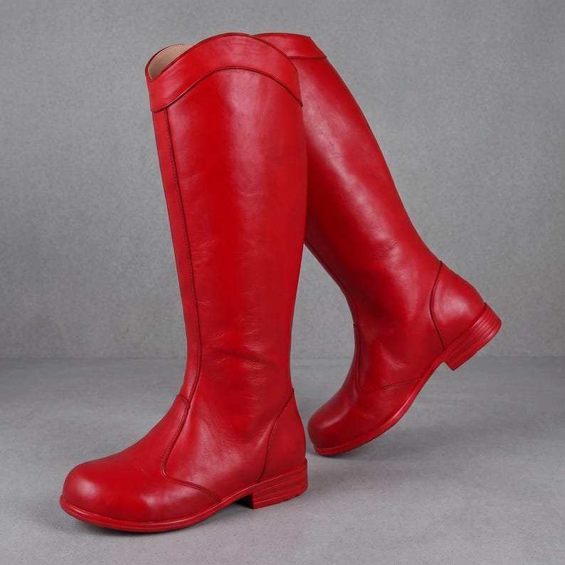 Red Leather Daredevil Boots Men's Superhero Cosplay Shoes Custom Comic Replica Tall Halloween Costume Footwear Back Zipper Boot - Image 4