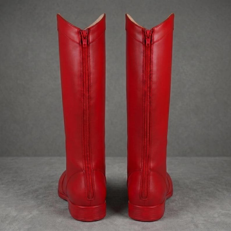 Red Leather Daredevil Boots Men's Superhero Cosplay Shoes Custom Comic Replica Tall Halloween Costume Footwear Back Zipper Boot - Image 6