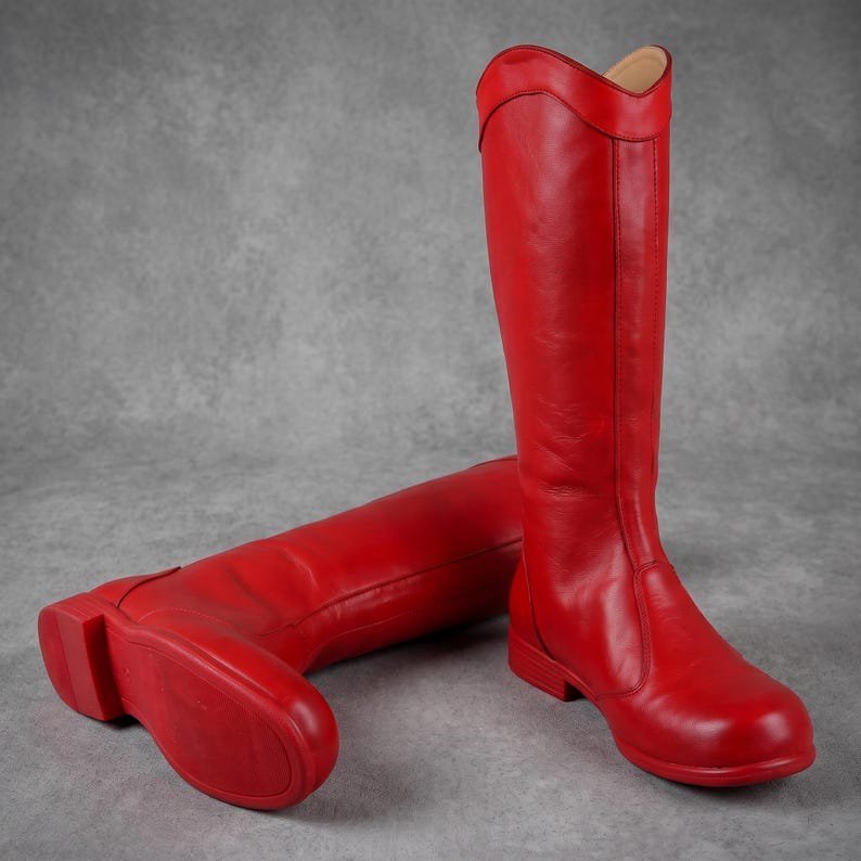 Red Leather Daredevil Boots Men's Superhero Cosplay Shoes Custom Comic Replica Tall Halloween Costume Footwear Back Zipper Boot - Image 5