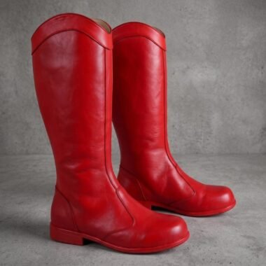 Red Leather Daredevil Boots Men's Superhero Cosplay Shoes Custom Comic Replica Tall Halloween Costume Footwear Back Zipper Boot
