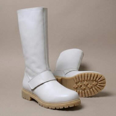 Biker Scout Boots White Leather Scout Trooper Shoes Men's Star Wars Cosplay Footwear Movie Accurate Prop Costume Tall Combat Boot