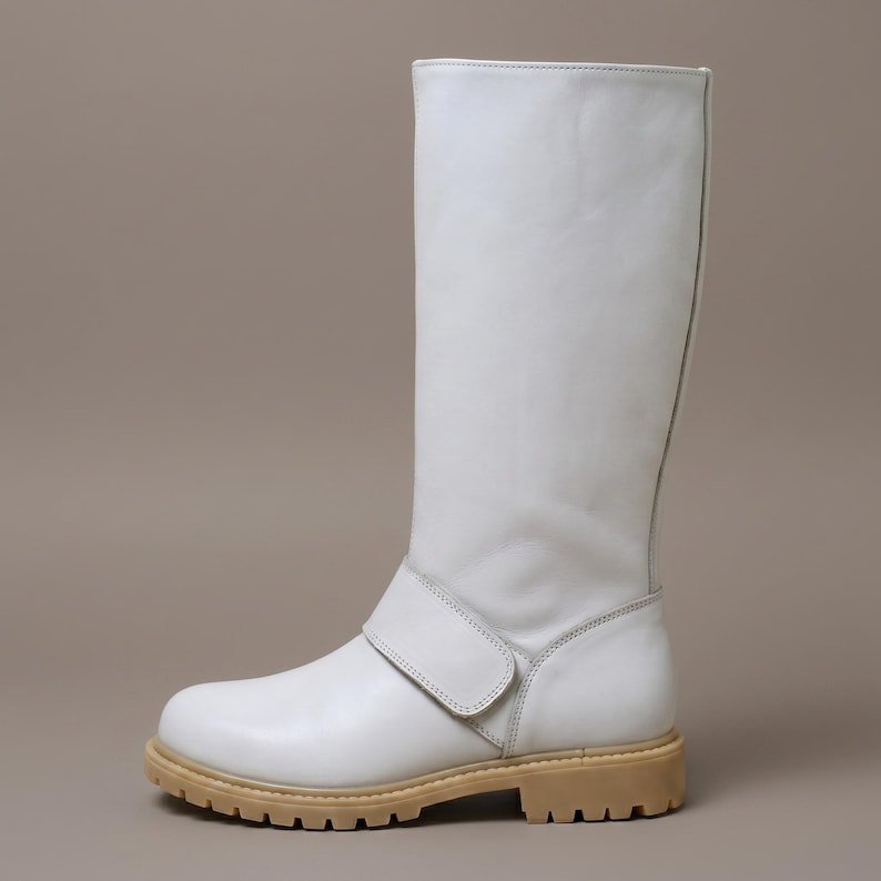 Biker Scout Boots White Leather Scout Trooper Shoes Men's Star Wars Cosplay Footwear Movie Accurate Prop Costume Tall Combat Boot - Image 2