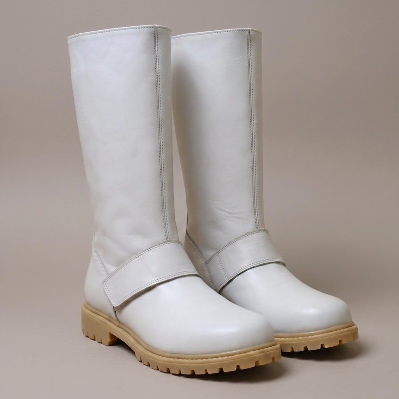 Biker Scout Boots White Leather Scout Trooper Shoes Men's Star Wars Cosplay Footwear Movie Accurate Prop Costume Tall Combat Boot - Image 4